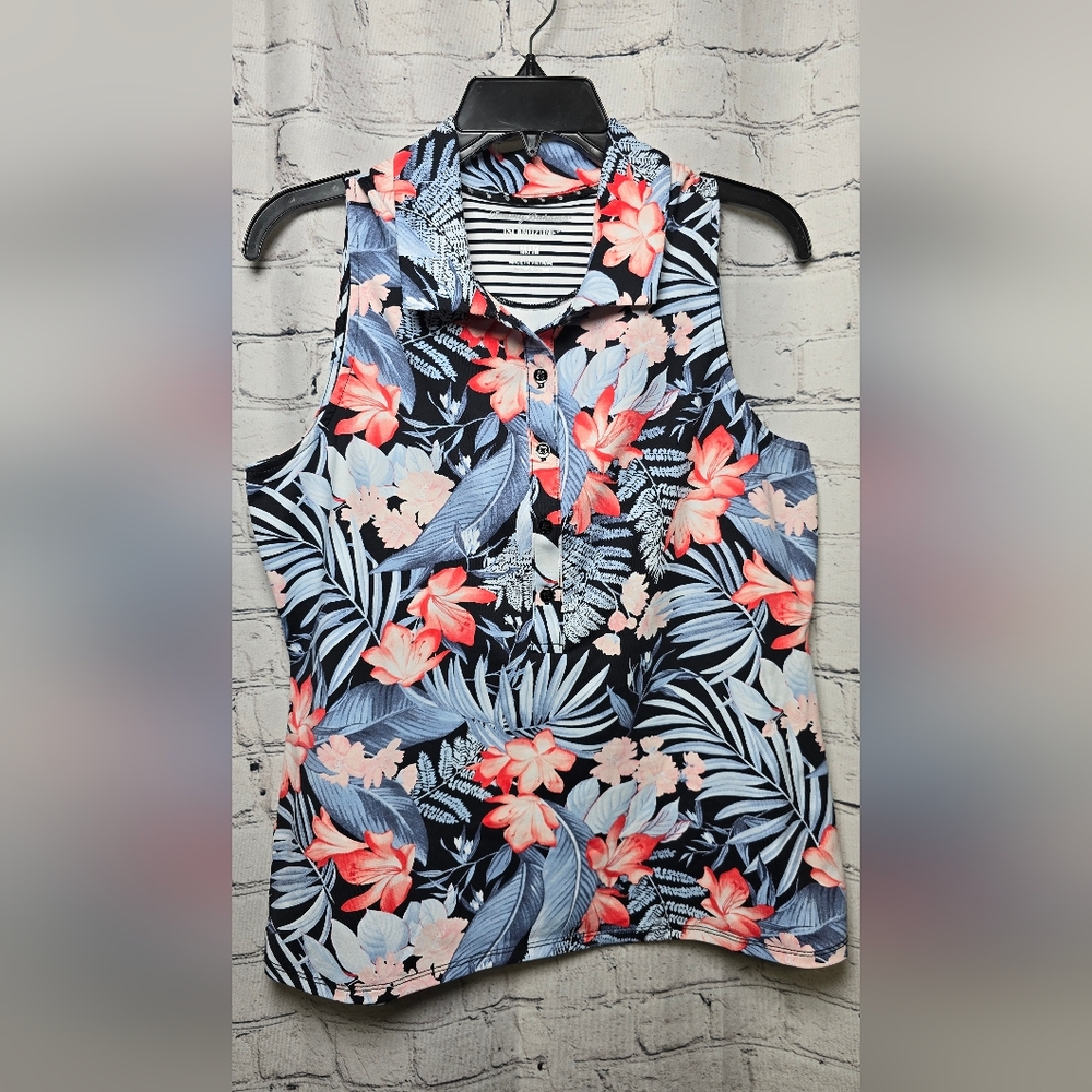 Tommy‎ Bahama Women's Aubrey Delicate Floral Islandzone Sleeveless Polo Size Med